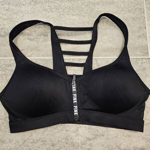 (S) PINK Front Zip Sports Bra